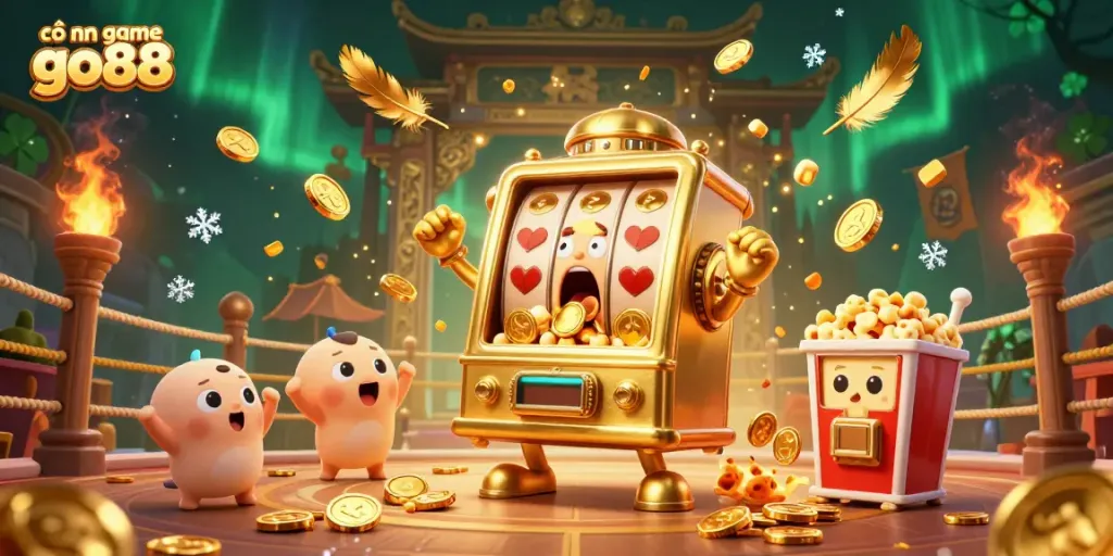 Experience jackpots at cổng game go88 with animated slot machines and vibrant casino elements.