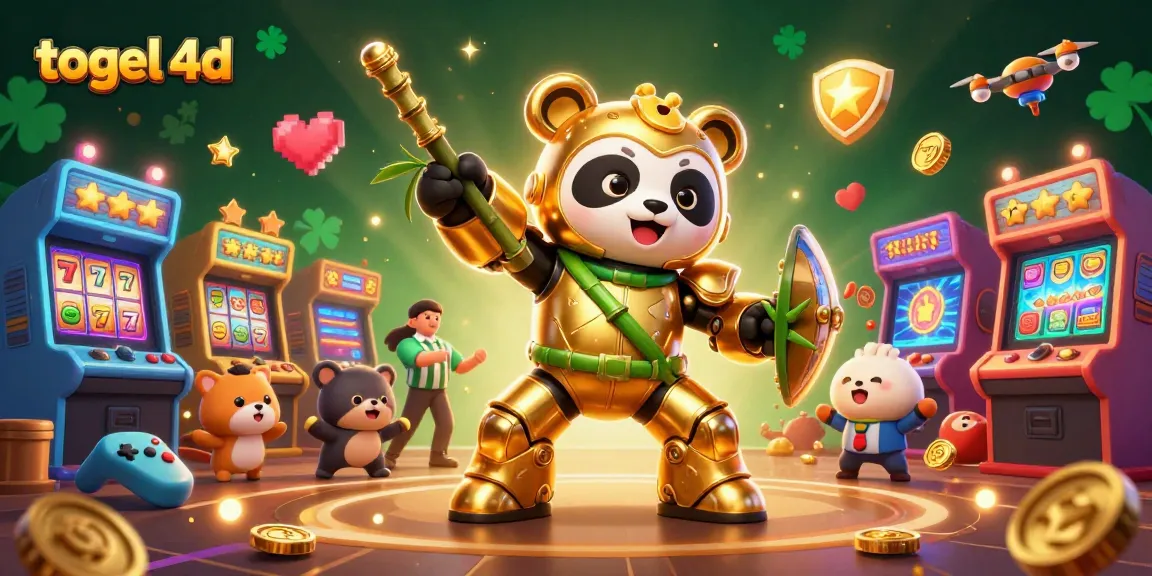Experience thrilling togel 4d excitement with a dynamic golden panda mech battling for jackpots.