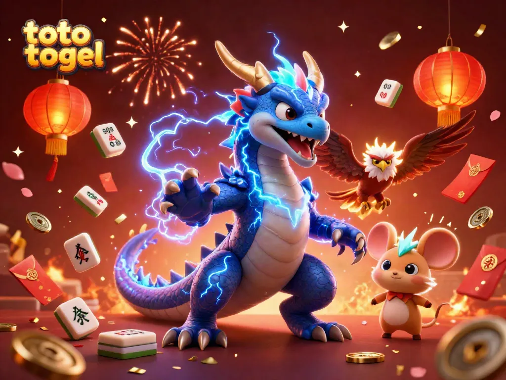 Experience the thrill of toto togel with a vibrant 3D scene featuring mystical creatures and festive elements.