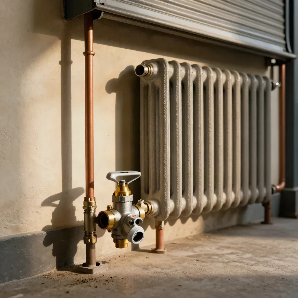 Compact retail heating controls with new zone valve and radiator, ready for opening day