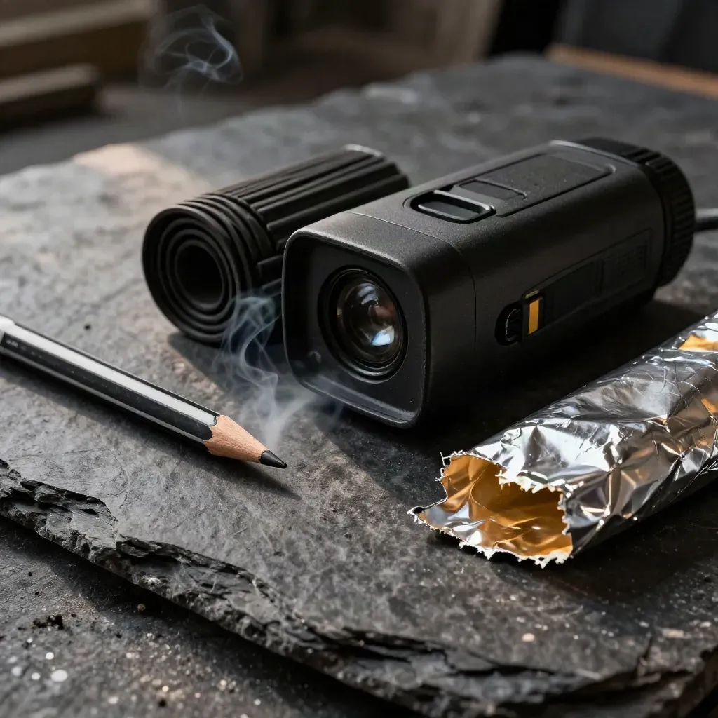 Thermal camera, smoke pencil, draught seals and foil insulation on slate
