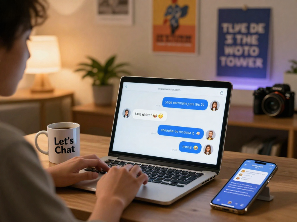 Engaging user interacting with sex chat ai on a laptop in a cozy setting.