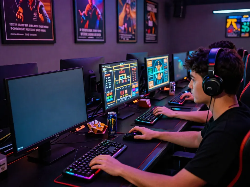 Gaming setup at http://11bet-app.net/ showcasing vibrant screens and an immersive atmosphere.