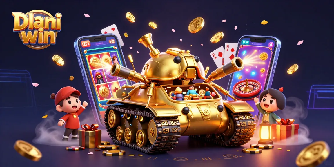 Dhani win showcases an exciting 3D casino scene with vibrant slot games and animated rewards.