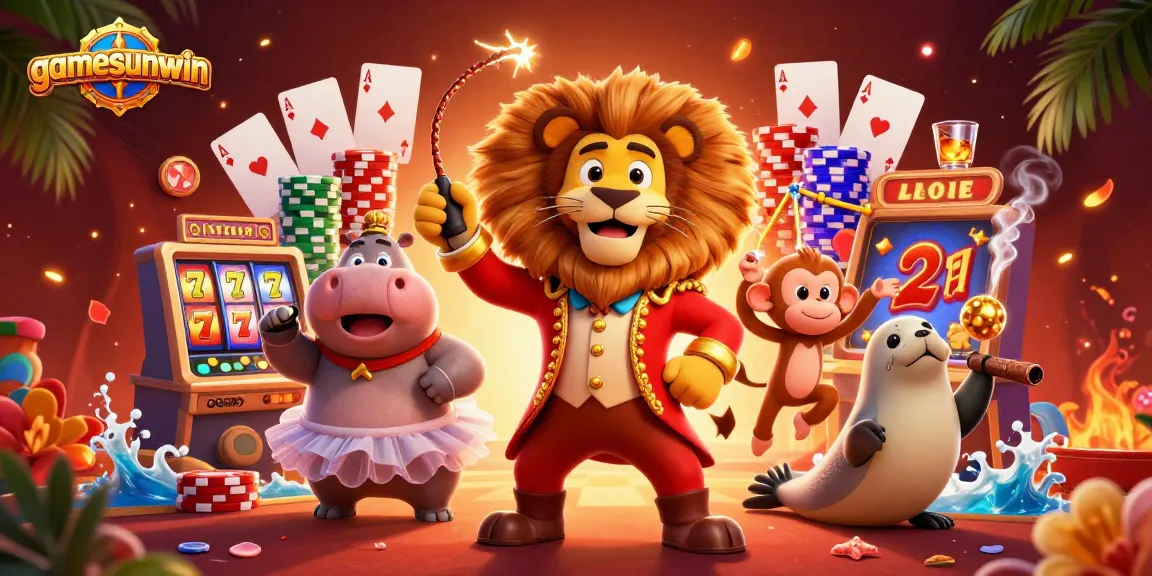 Experience the thrill at gamesunwin with a dazzling 3D illustration featuring vibrant casino characters and dynamic gaming elements.