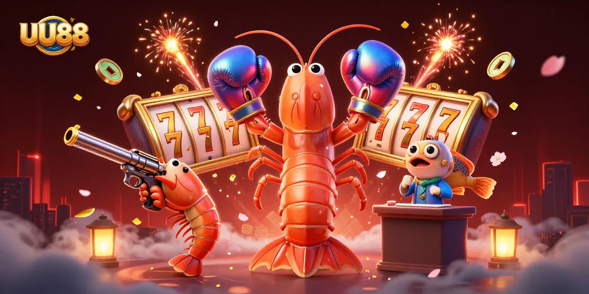 UU88 slots in action with colorful characters celebrating wins in a vibrant casino scene.