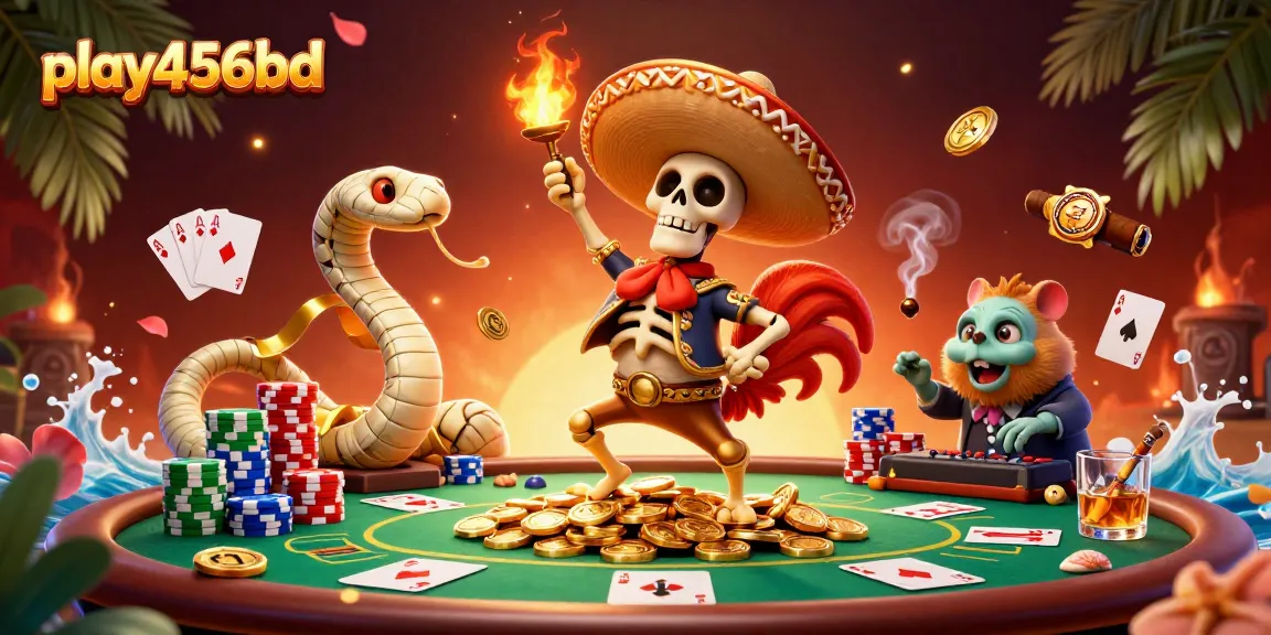 Experience thrilling gameplay at play456bd with vibrant casino characters and exciting poker elements!