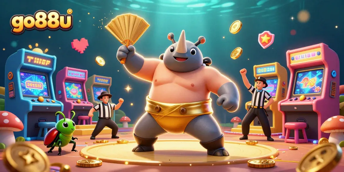 go88u players enjoy a lively sumo-themed gaming scene filled with fun and vibrant casino elements.